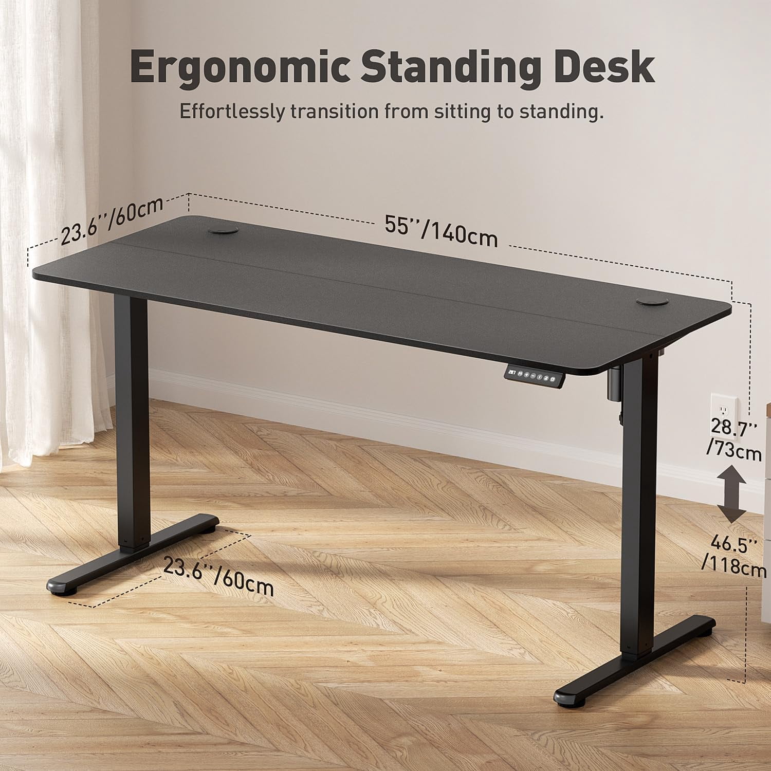 55 x 24 Inch Electric Standing Desk with Spliced Desktop, Height Adjustable Sit Stand Workstation for Home Office, Black