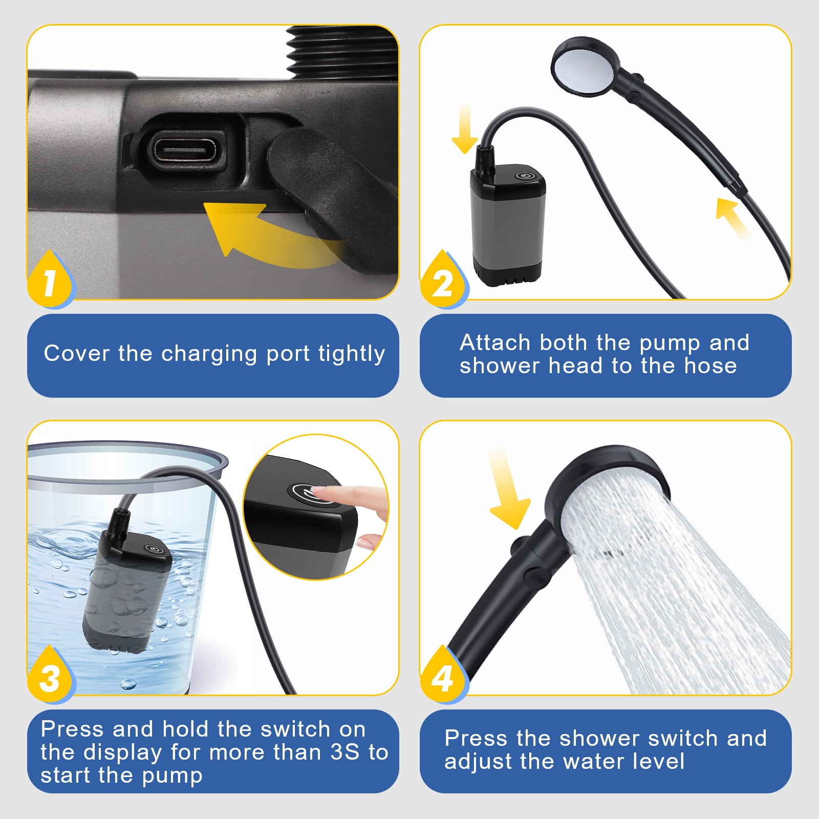Fohil Upgrade Portable Camping Shower, 6000mAh Outdoor Electric Shower Rechargeable Pump with Intelligent Digital Display