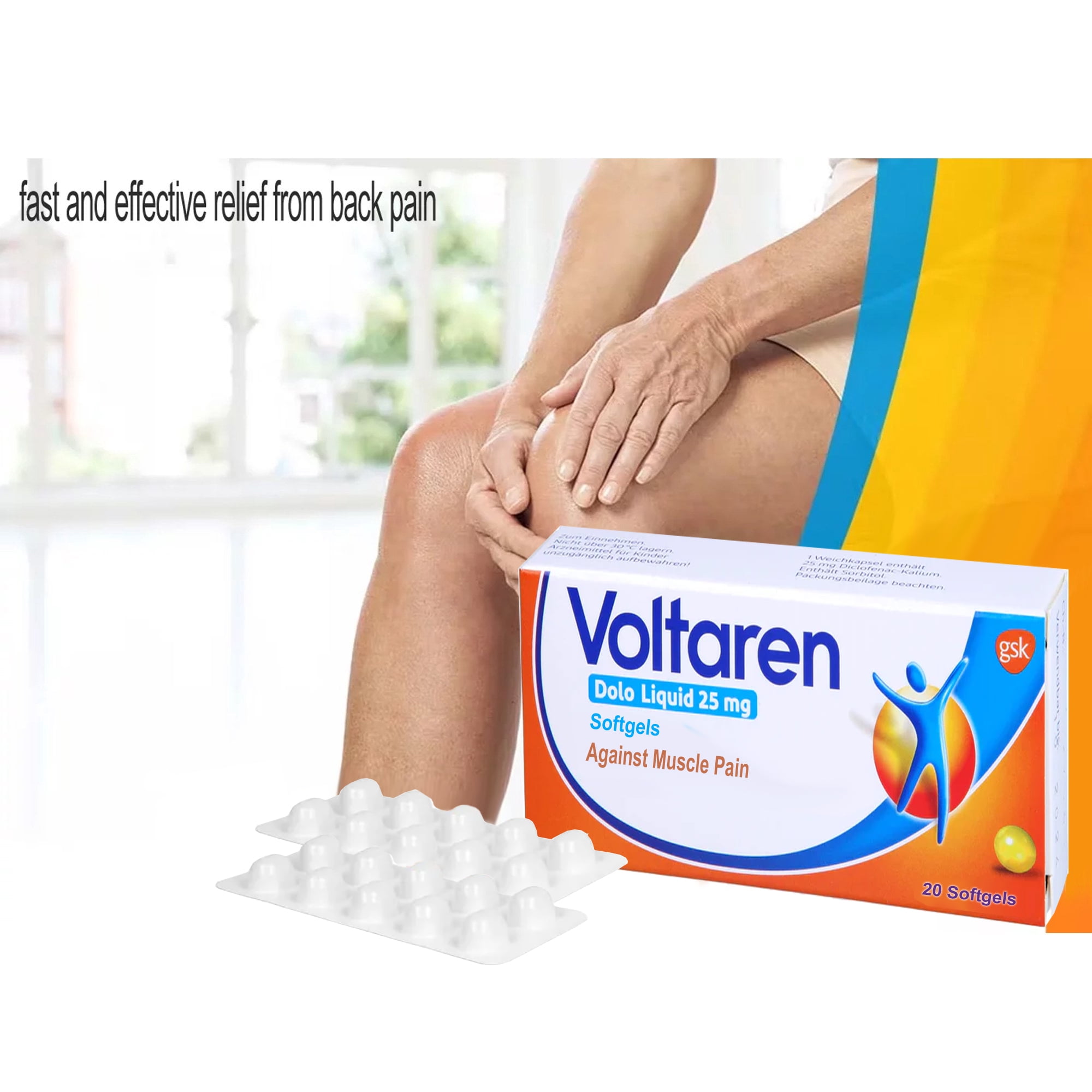 Voltaren Dolo Liquid 25mg 20 Soft Capsules Fast Back Pain Relief