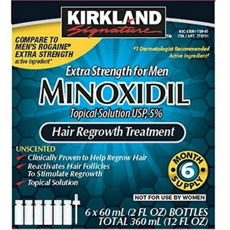 6 months kirkland minoxidil 5 percentage extra strength hair loss regrowth treatment men, 2 fl oz, 6 pack