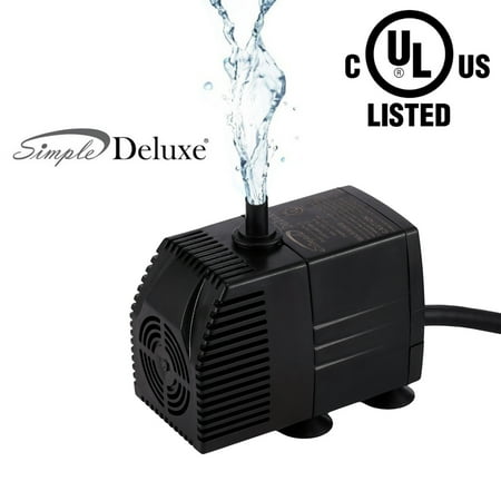 Submersible Fountain Pond - Simple Deluxe LGPUMP290G 290 GPH UL Listed Submersible Pump with 6' Cord for Hydroponics, Aquaponics, Fountains, Ponds, Statuary, Aquariums & more