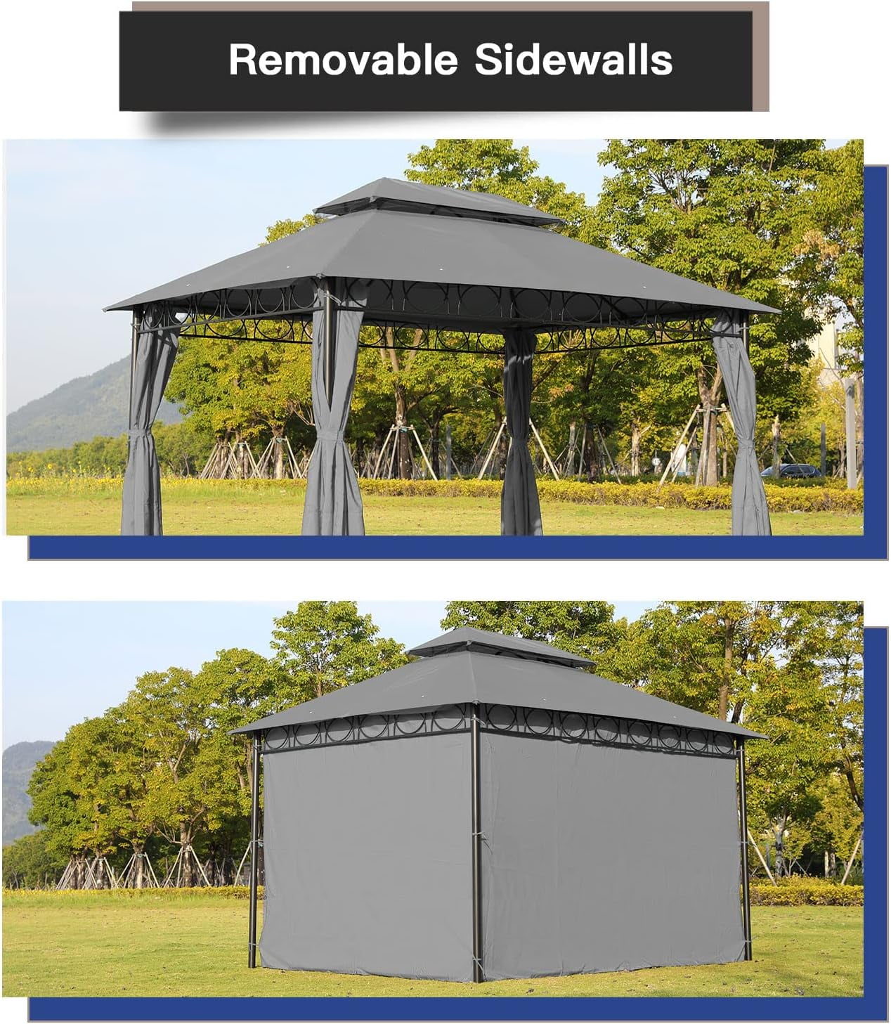 FDW Outdoor Canopy with 4 Sidewall for Patio Outdoor (10'x13', Grey)