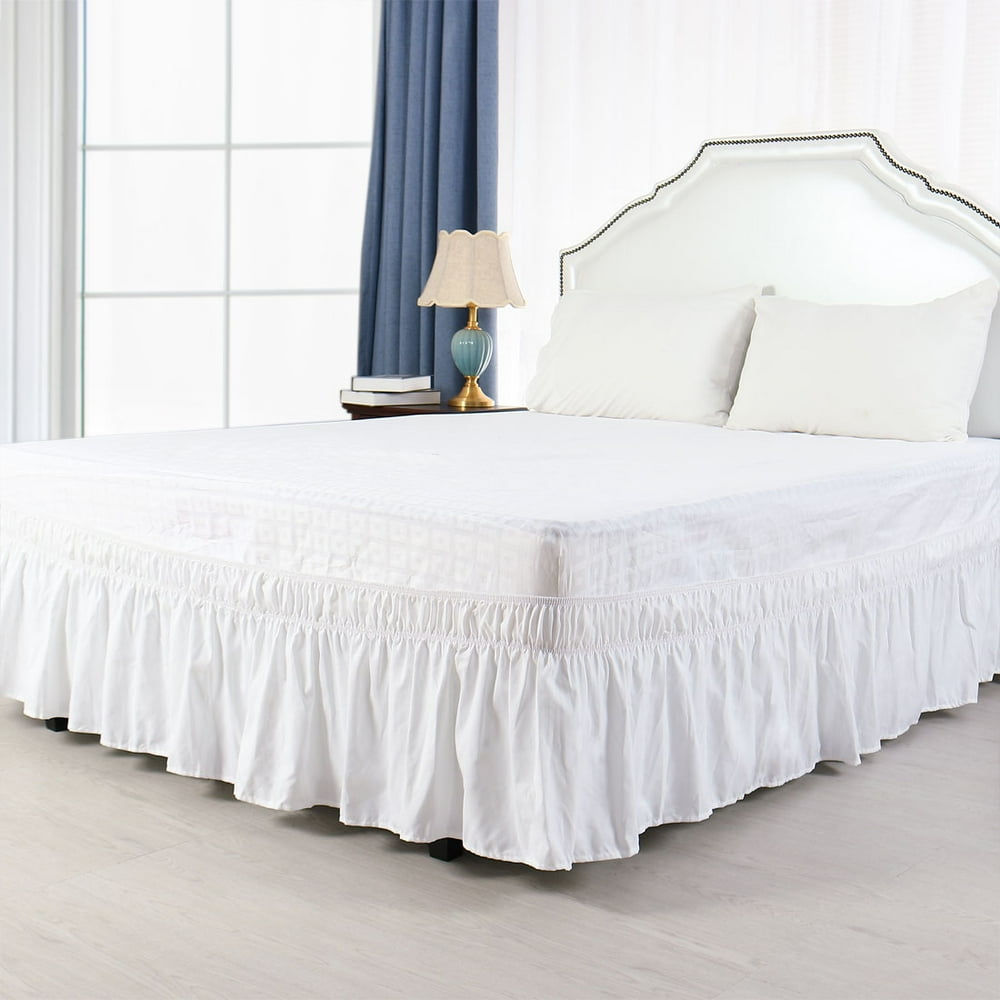 Unique Bargains Elastic Dust Ruffled Bed Skirt with 15" Drop White