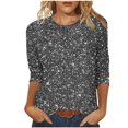 thumbnail image 2 of ClodeEU Womens Printed Sequin Seven Tenths Sleeve Round Neck T Shirts,Casual Trendy Slim Tee Tops B-Dark Gray,Womens Plus XXL, 2 of 5