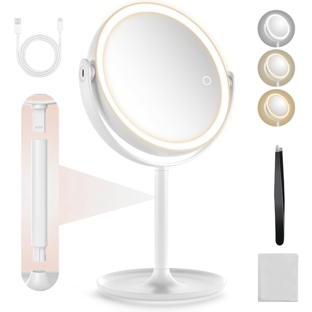 Espejo de aumento Loksengtech 1X/10X con luz recargable de 8.6 pulgadas