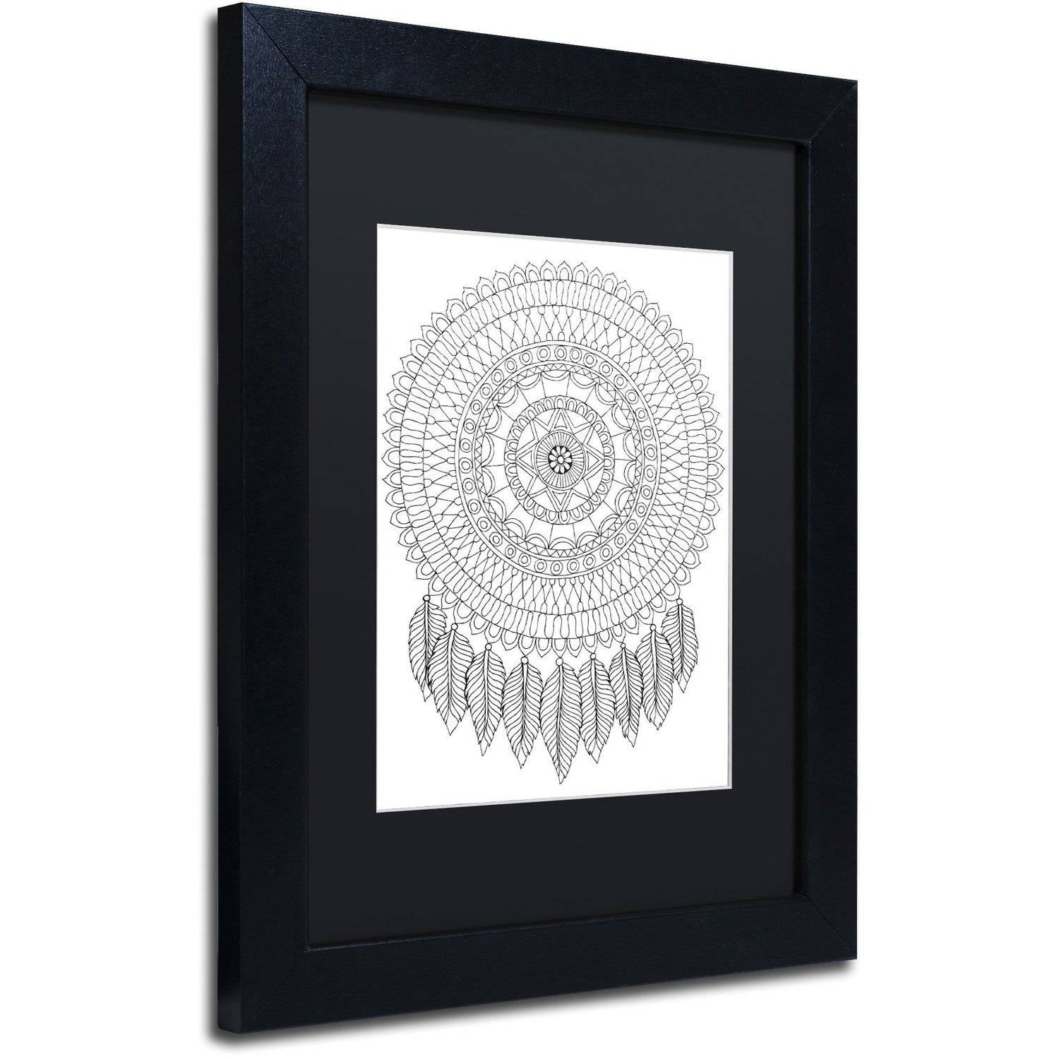Trademark Fine Art "Mandalafeather Dreamcatcher" Canvas Art by Hello Angel, Black Matte, Black Frame