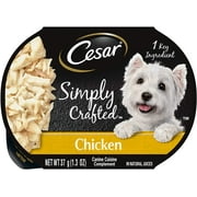 CESAR SIMPLY CRAFTED Adult Soft Wet Dog Food Meal Topper, Chicken, (10) 1.3 oz. Tubs