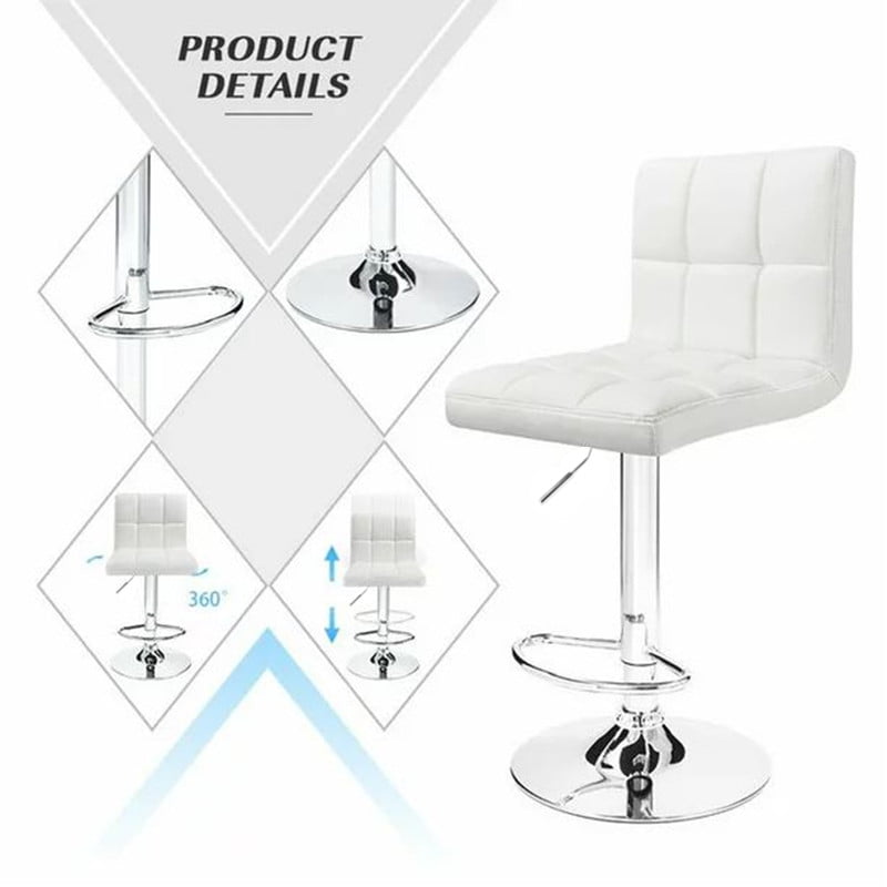 Lacoo Bar Stools Adjustable 360-Degree Swivel PU Leather Barstools with Back Set of 2, White