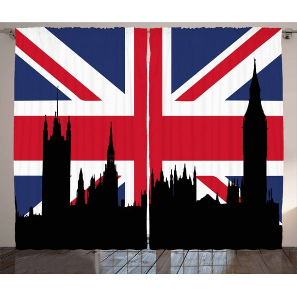 Union Jack Curtains 2 Panels Set Houses Of The Parliament Silhouette On Uk Flag Historic Urban Union Jack Curtains 2 Panels Set, Union Jack Bedroom Curtains