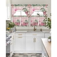 thumbnail image 4 of Eucalyptus Trucks Swag Kitchen Curtains Sets for Windows 24 Inch Length, Spring Farmhouse Floral Leaves Pink Plaid Short Window Curtain Swags Valances and Tiers 3 Piece Set for Cafe/Dining Room, 4 of 5