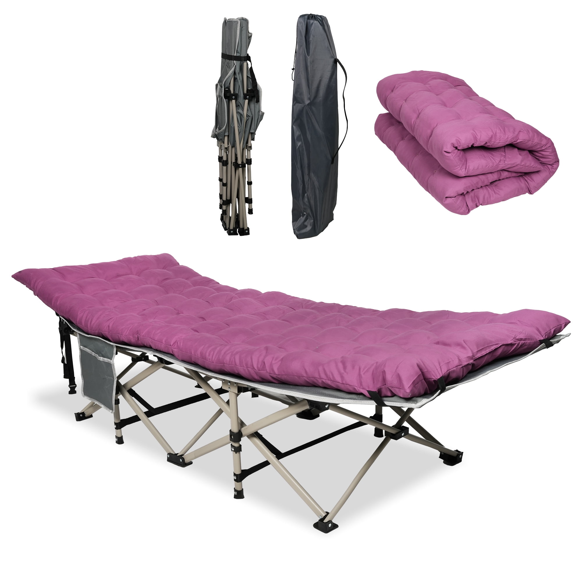 Folding Camping Beds with Mattress, Lightweight Portable Camp Cots with