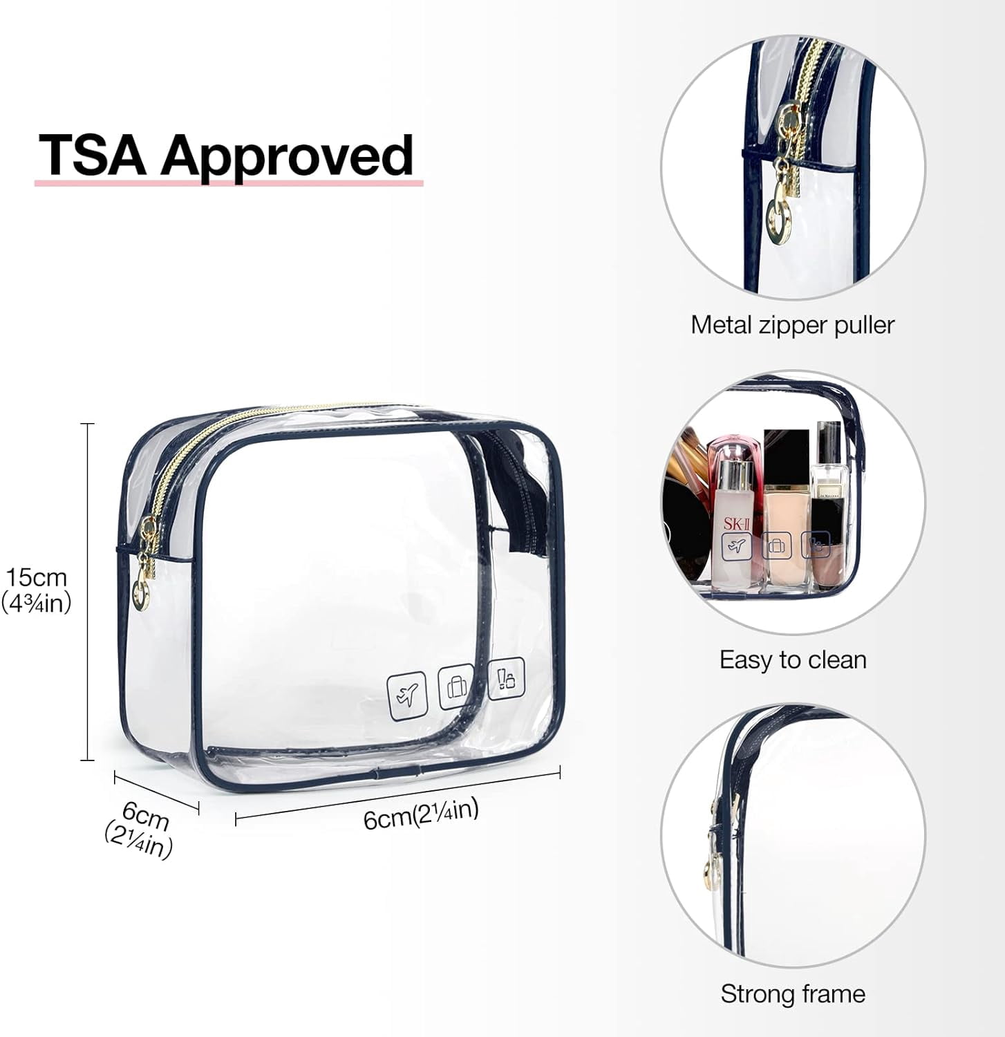 Toiletry Bag Hanging Travel Makeup Organizer with TSA Approved Transparent Cosmetic Bag Makeup Bag for Full Sized Toiletries, Medium-Black