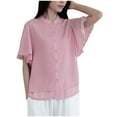 thumbnail image 7 of WREESH Women's Chiffon Button Down Shirt Summer Elegant Mandarin Collar Ruffle Sleeve Loose Blouse, 7 of 7