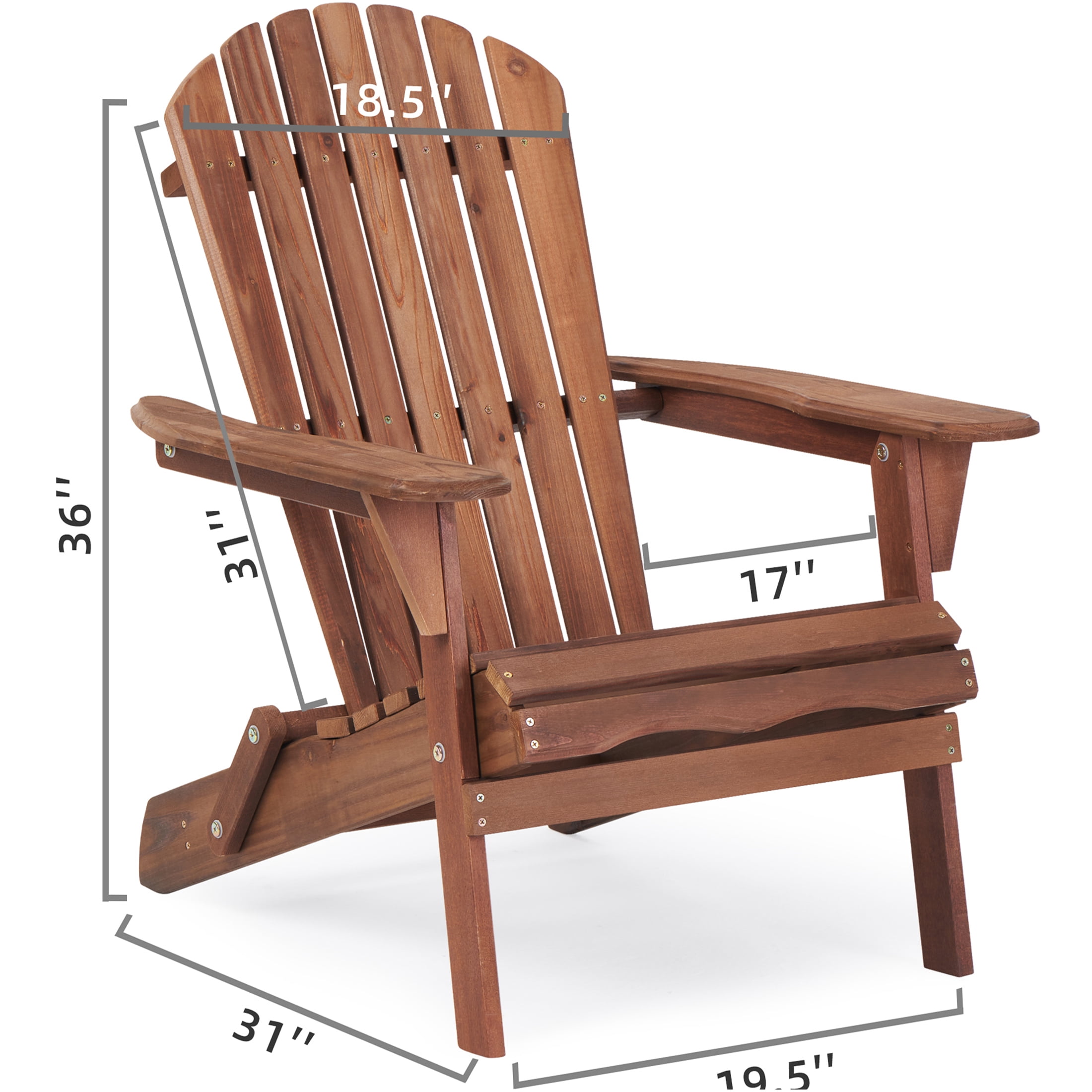 JERFIT 2-Pack Solid Wood Folding Adirondack Chairs, Natural & Light Brown Patio Lounge Chairs for Garden, Deck, Poolside & Outdoor Fire Pit