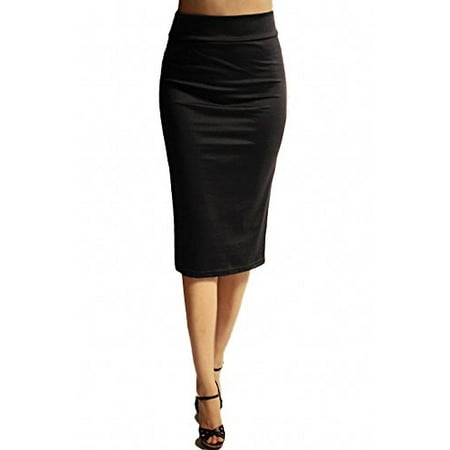 Sassy Apparel Womens Comfortable Elastic Below Knee Fashion Pencil Skirt (Large,