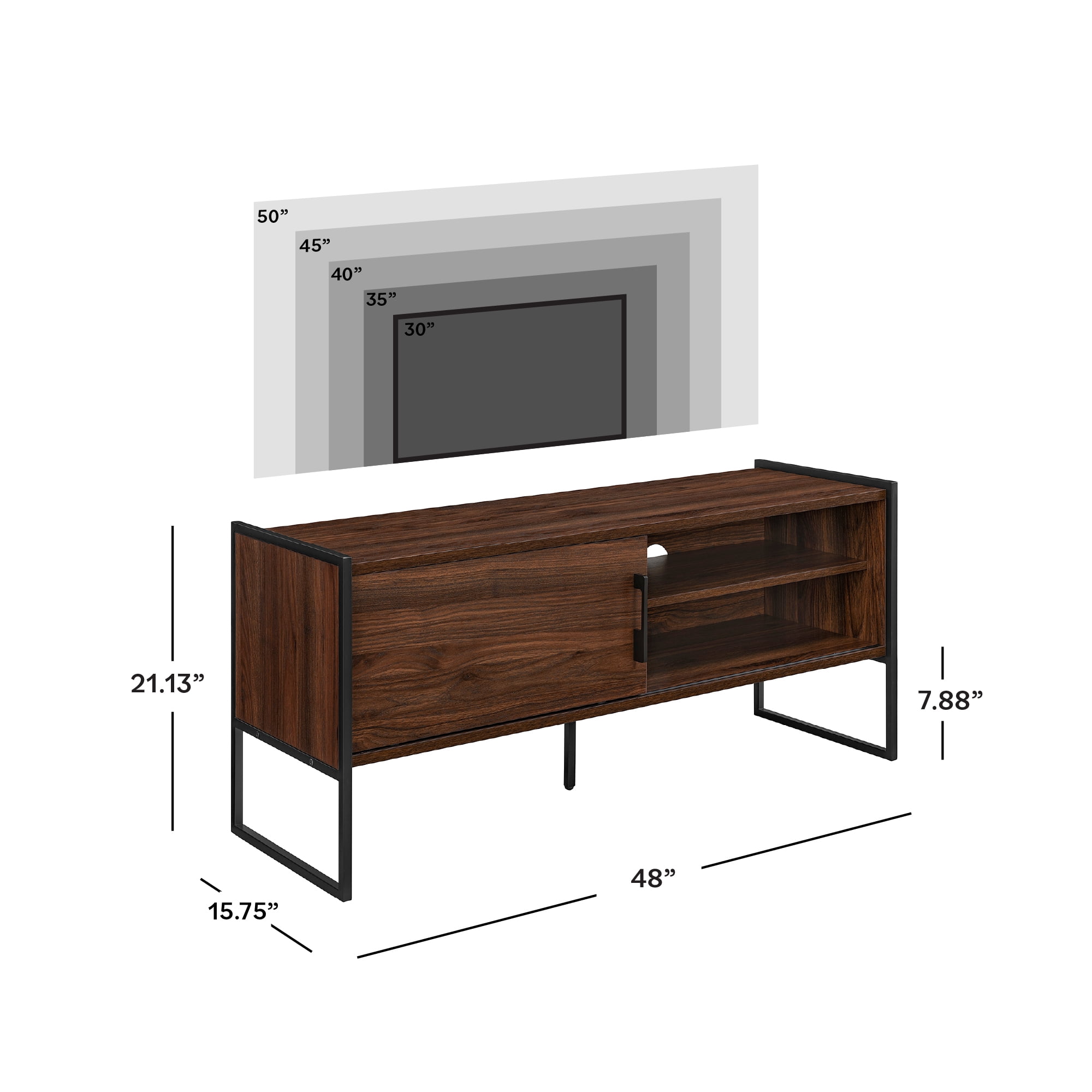 Walker Edison 48” Contemporary Sliding Door TV Stand for TVs up to 50”, Dark Walnut