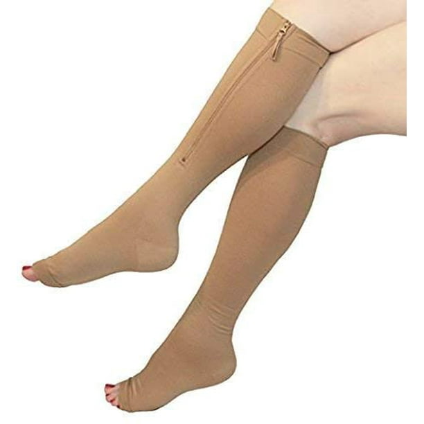 Zipper 20-30 mmHg Compression Socks for Women & Men, Knee High Open Toe 