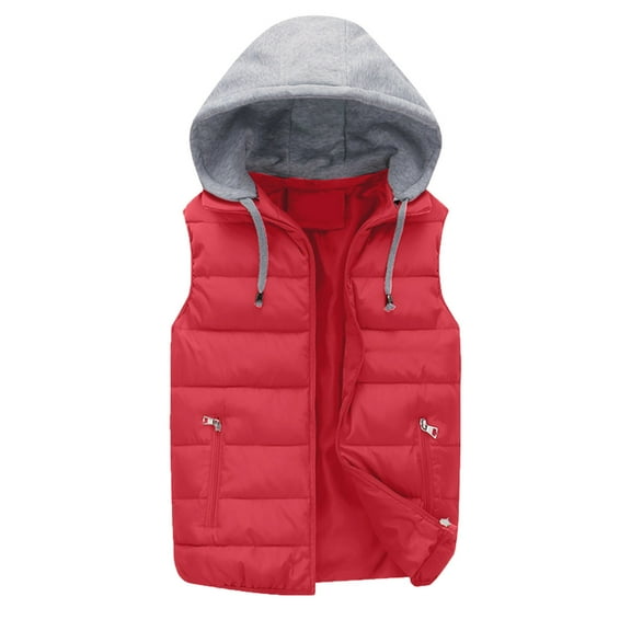 JIKNTTR Men Coats Fashion Casual Zipper Pocket Hooded Sleeveless Cotton Padded Jacket Vest Top Outdoor Warm Clothes