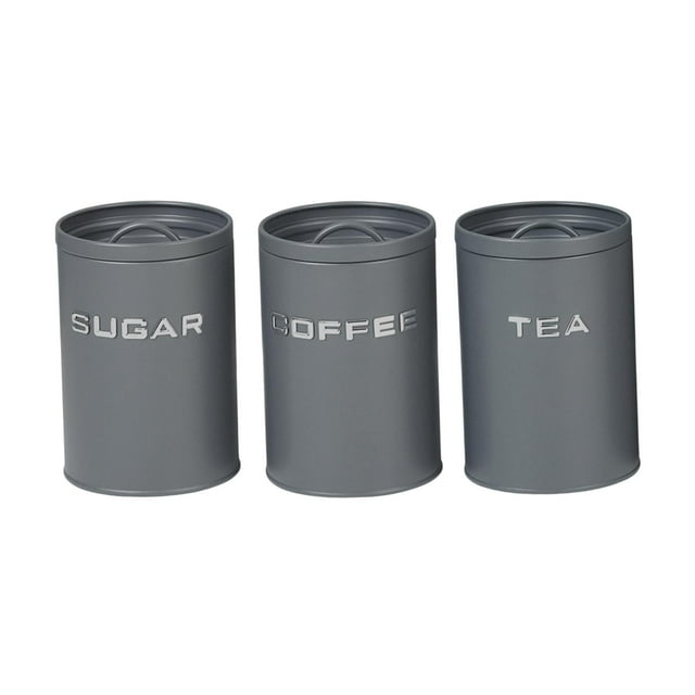 Lipstore 3 Pieces Coffee Bean Tea Sugar Containers Kitchen Storage Box Set Portable Metal Gray