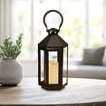 thumbnail image 2 of LumaBase Metal Lantern with Battery Operated Candle - Black Hexagon, 2 of 7