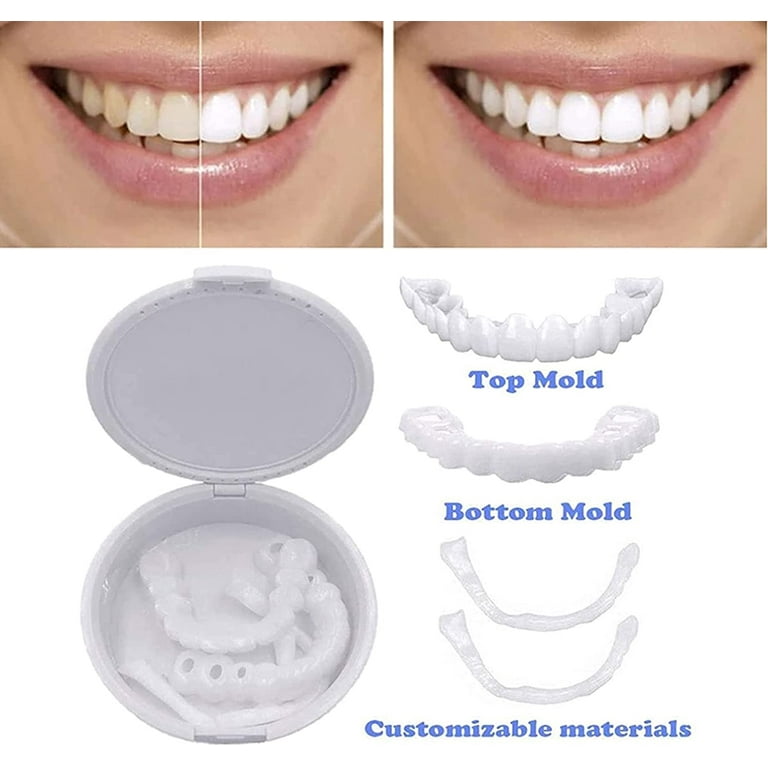 Denture Teeth Temporary Fake TeethSnap On Veneers, Snap in Upper & Lower  Teeth for Men and Women,Cover The Imperfect Teeth,No Pain No Shot No  Drilling,Fix Confident Smile, One Size(2 Pcs) 