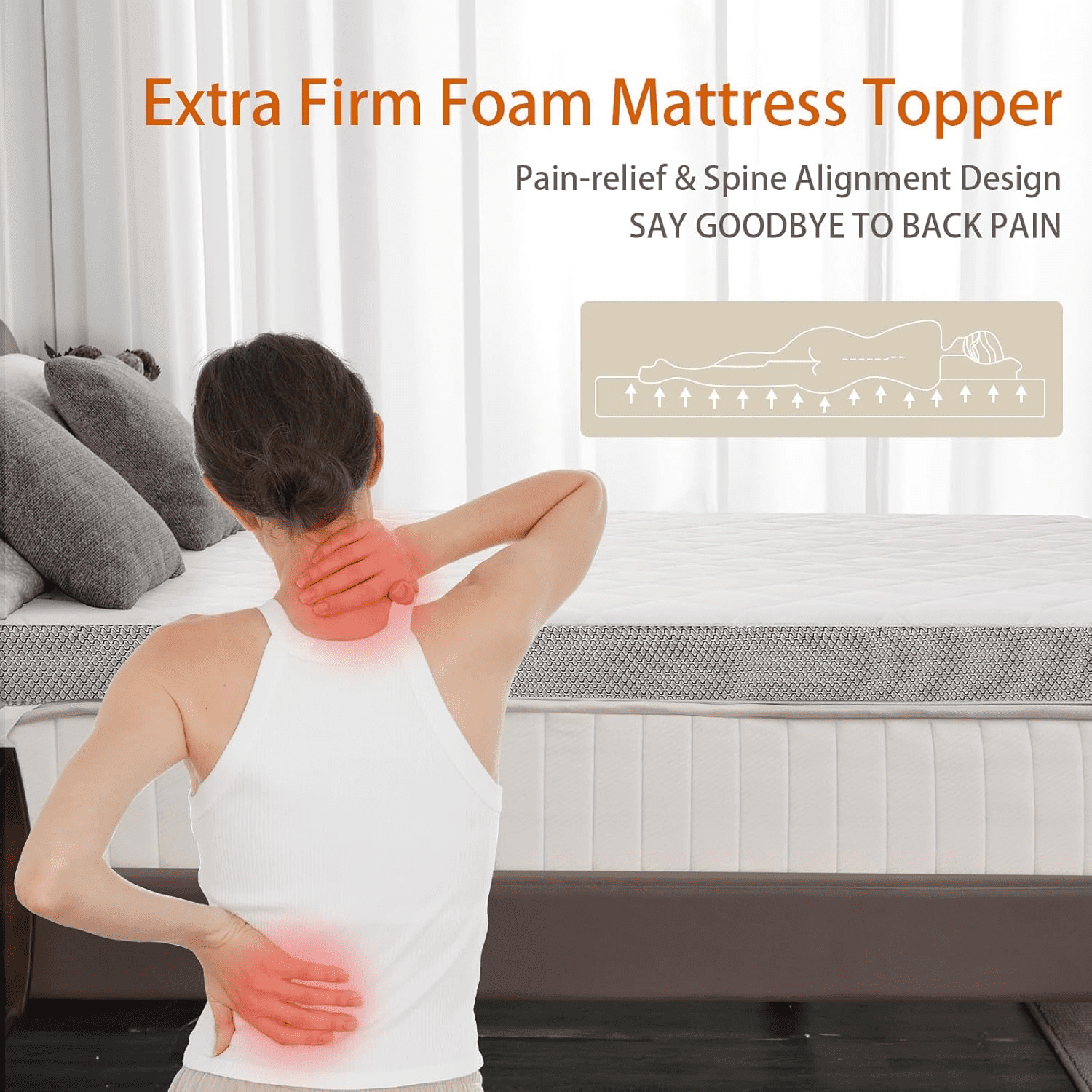 Extra Firm Mattress Topper 3 Inch, Pain Relieving Foam Bed Topper for Extra Support, High-Density Foam Mattress Pad with Removable Cover, No Smell, CertiPUR-US Certified