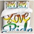 thumbnail image 3 of Pride Duvet Cover Set Twin Size, Love and Pride Text Design Stylized Lettering Calligraphy Rainbow Colors Relationship, Decorative 2 Piece Bedding Set with 1 Pillow Sham, Multicolor, by Ambesonne, 3 of 3