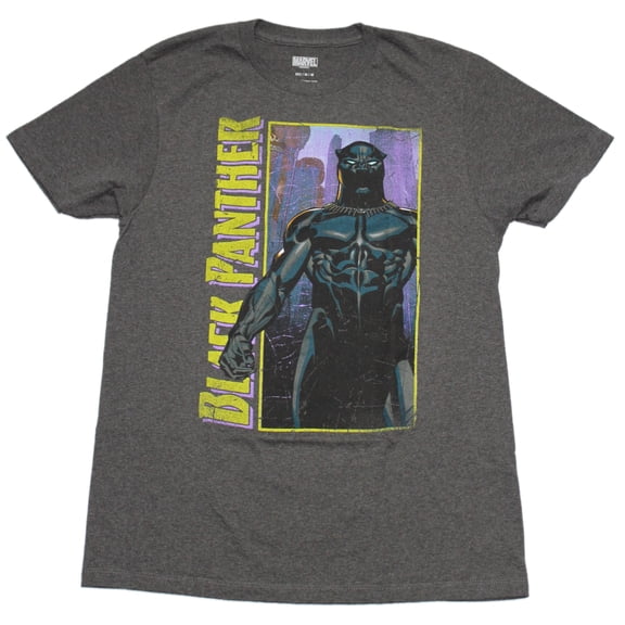 Black Panther Mens T-Shirt - Comic Style In Yellow Box & logo