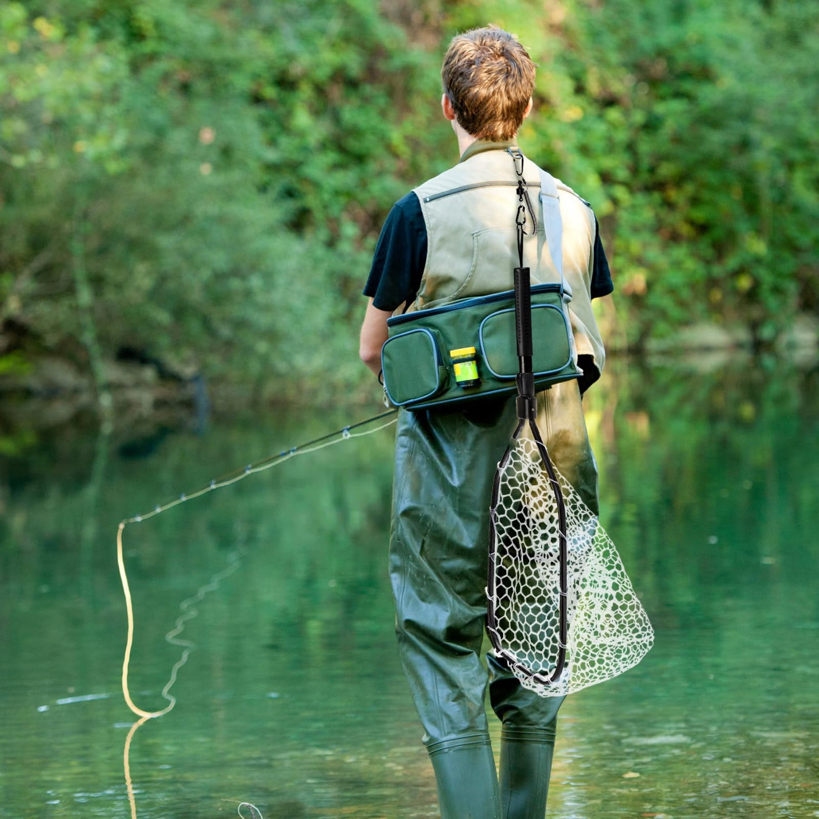 Fly Fishing Landing Net  Soft Rubber Mesh Bass Trout With Collapsible Handle And Magnetic Release Folding Catch For Freshwater Gear Accessories
