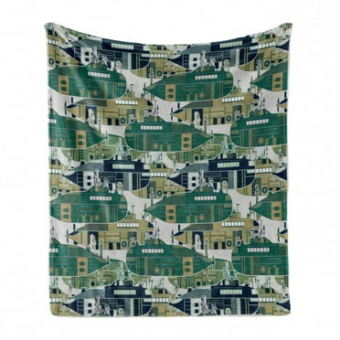 Retro Soft Flannel Fleece Blanket, Old School Submarine Concept with Torpedoes Vintage Hand Drawn Squares Circles Image, Cozy Plush for Indoor and Outdoor Use, 50" x 60", Multicolor, by Ambesonne