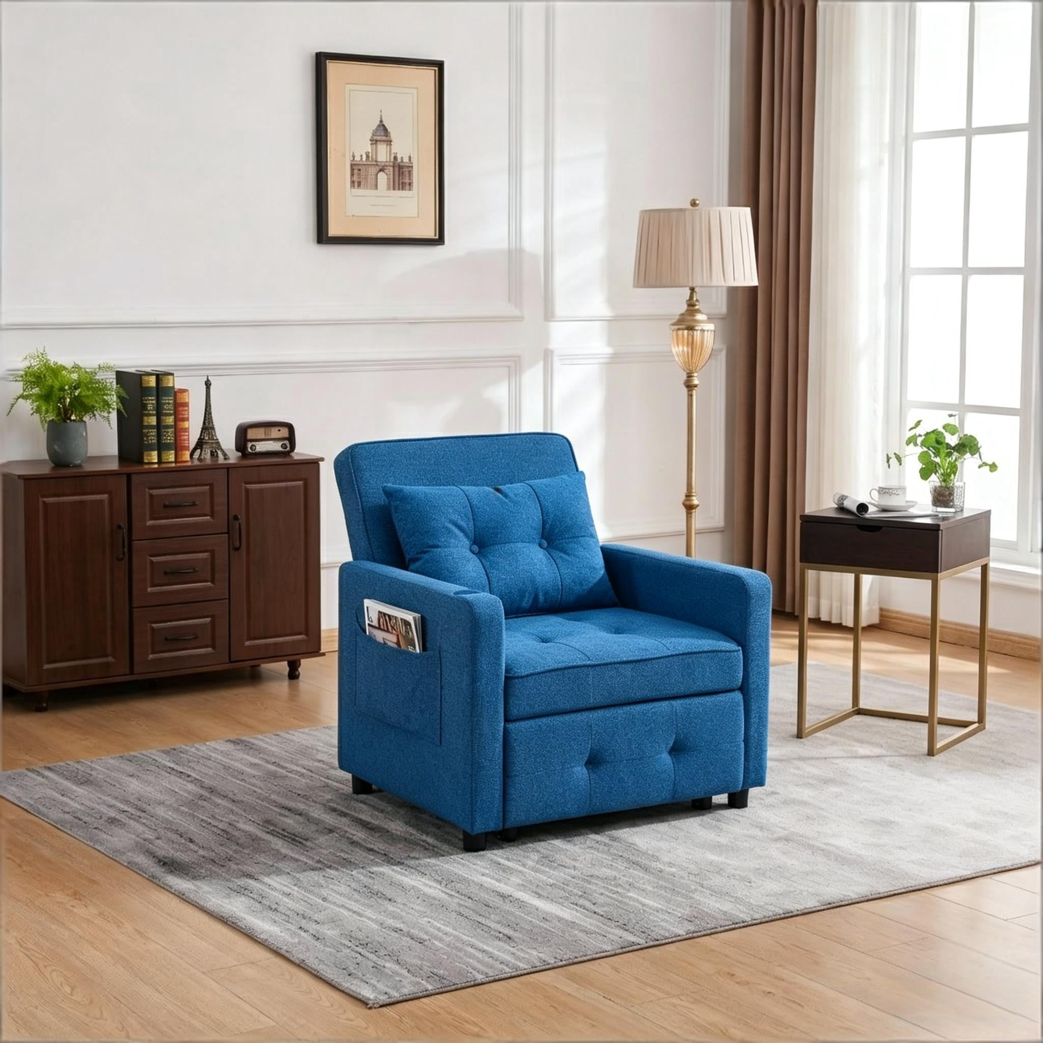 Howcool 3-in-1 Sleeper Chair Convertible Pull Out Bed Adjustable Armchair Sofa Bed with USB & Side Pocket