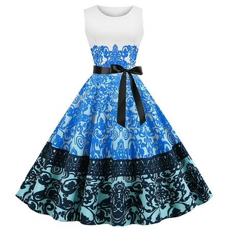 

Tank Swing Dress for Women Summer Beach Floral Print Dresses Sleeveless Going Out Dress Blue XL