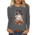 thumbnail image 2 of Xdegoge Women's Fall Graphic Tees Vintage Floral Ghost Witch Hat Pumpkin Print Long Sleeve Shirts Casual Crewneck Halloween Tops Holiday Pullovers Everyday Wear, 2 of 7