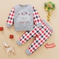 thumbnail image 2 of Odeerbi Baby Boy Girl Clothes Toddler Outfit Newborn Christmas Print Patchwork Plaid Tops Plaid Pants Set Gray, 2 of 9