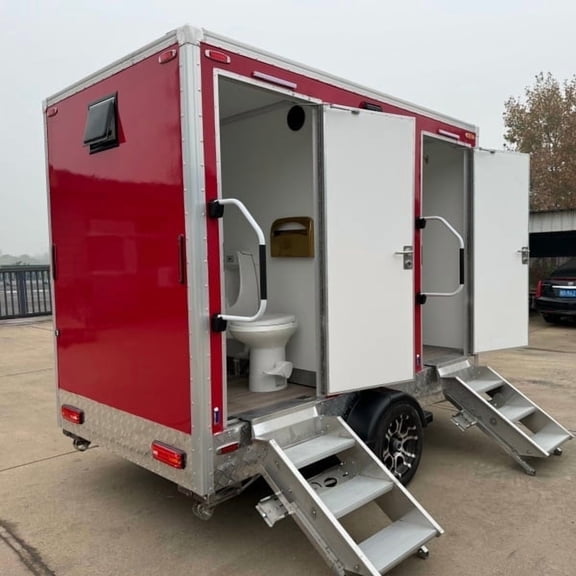 Goeasy Vehicle Custom Red 2-Station Restroom Trailer | Portable Toilet Trailer for Sale