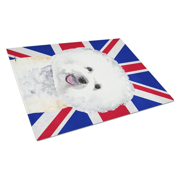 Caroline's Treasures Bichon Frise with English Union Jack British Flag Glass Cutting Board Large Size