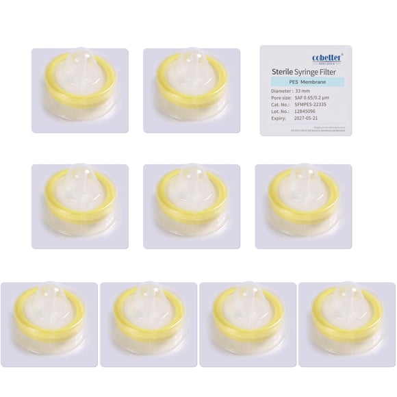 Filtro de jeringa COBETTER PES de doble capa, 0,2 μm, 33 mm, 10 unidades