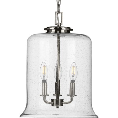 

Winslett Collection Three-Light Brushed Nickel Clear Seeded Glass Coastal Pendant Light