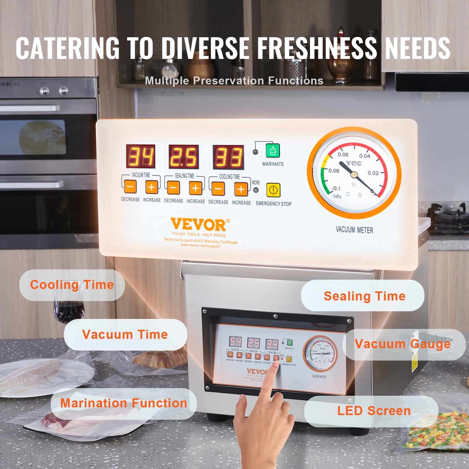 VEVOR Vacuum Sealer, 320W, Ideal for Wet Foods, Meats & Marinades, Compact Design, 12.6" Seal Bar, Suitable for Both Home & Commercial Kitchens