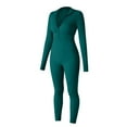 thumbnail image 6 of Women's Textured Yoga Bodysuit, Long Sleeve Zipper Front Yoga Suit with Waist Cinching Design, Sculpting Tight Bodysuit for Yoga, Workout, Gym and Casual Athleisure Wear Blackish Green, 6 of 7