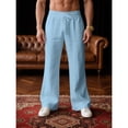 thumbnail image 2 of Inglocry Mens Linen Bell Bottom Pants Wide Leg Elastic Waist Drawstring Yoga Pants Summer Beach Lounge Trousers with Pockets 2026 Sky Blue 2XL, 2 of 6