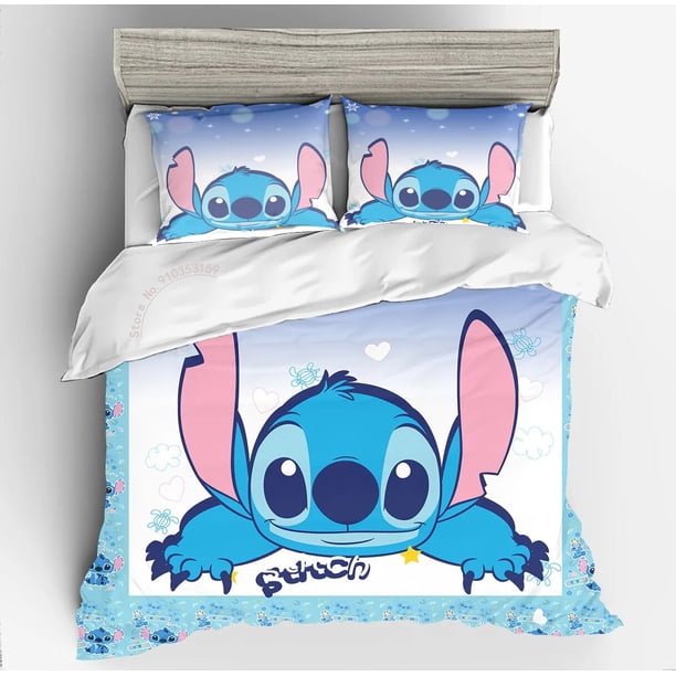 Disney-Juego de funda de edredón con patrón 3D de Lilo & Stitch, funda de almohada, juego de cama individual, doble, doble, completa, tamaño Queen y King, decoración de dormitorio