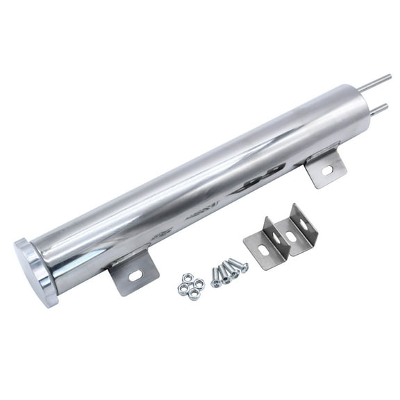 Silver Tone Universal Radiator Coolant Overflow Puke Tank Can with Bolts Stainless Steel