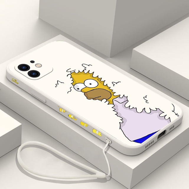 Funda de silicona con correa de mano para iPhone, carcasa de Los Simpsons para iPhone 14, 13, 12, 11 Pro Max, Mini, X, XR, XS MAX, SE20, 8, 7 Plus, 6, 6S Plus Fivean unisex