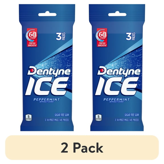 (2 pack) Dentyne Ice Sugar Free Peppermint Chewing Gum Blister Pack, 16 Pieces, 3 Pack