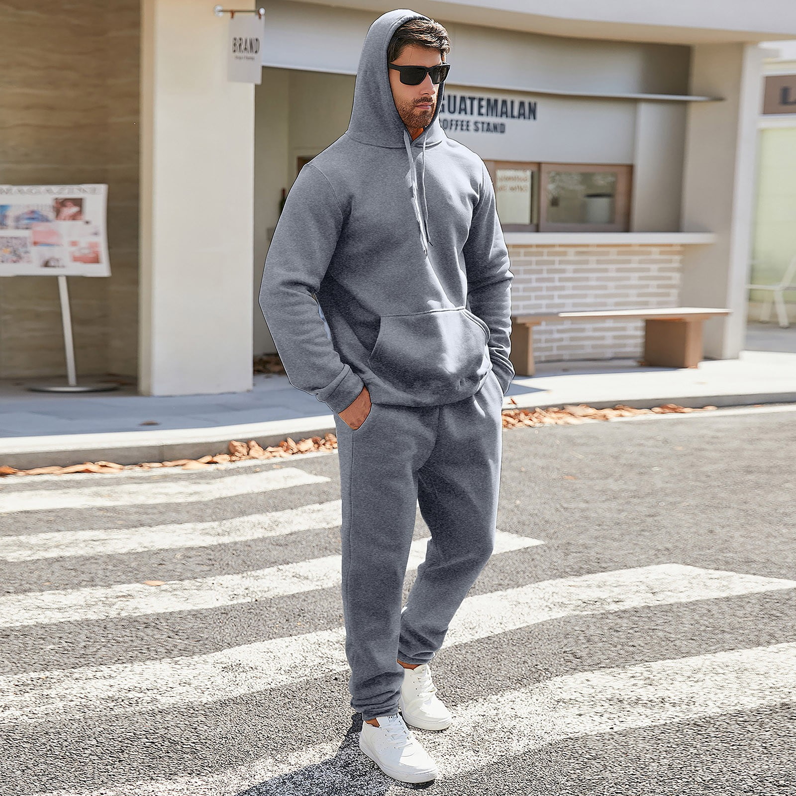 HXWCHs Men's Fashion Sweatpants Set - Solid Color Hoodie, Casual
