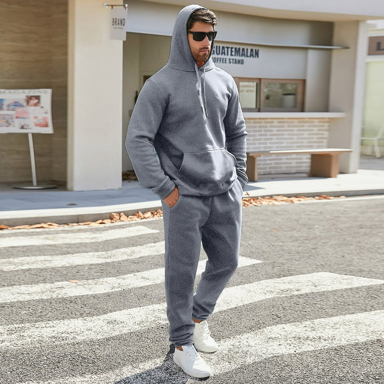HXWCHs Men's Fashion Sweatpants Set - Solid Color Hoodie, Casual