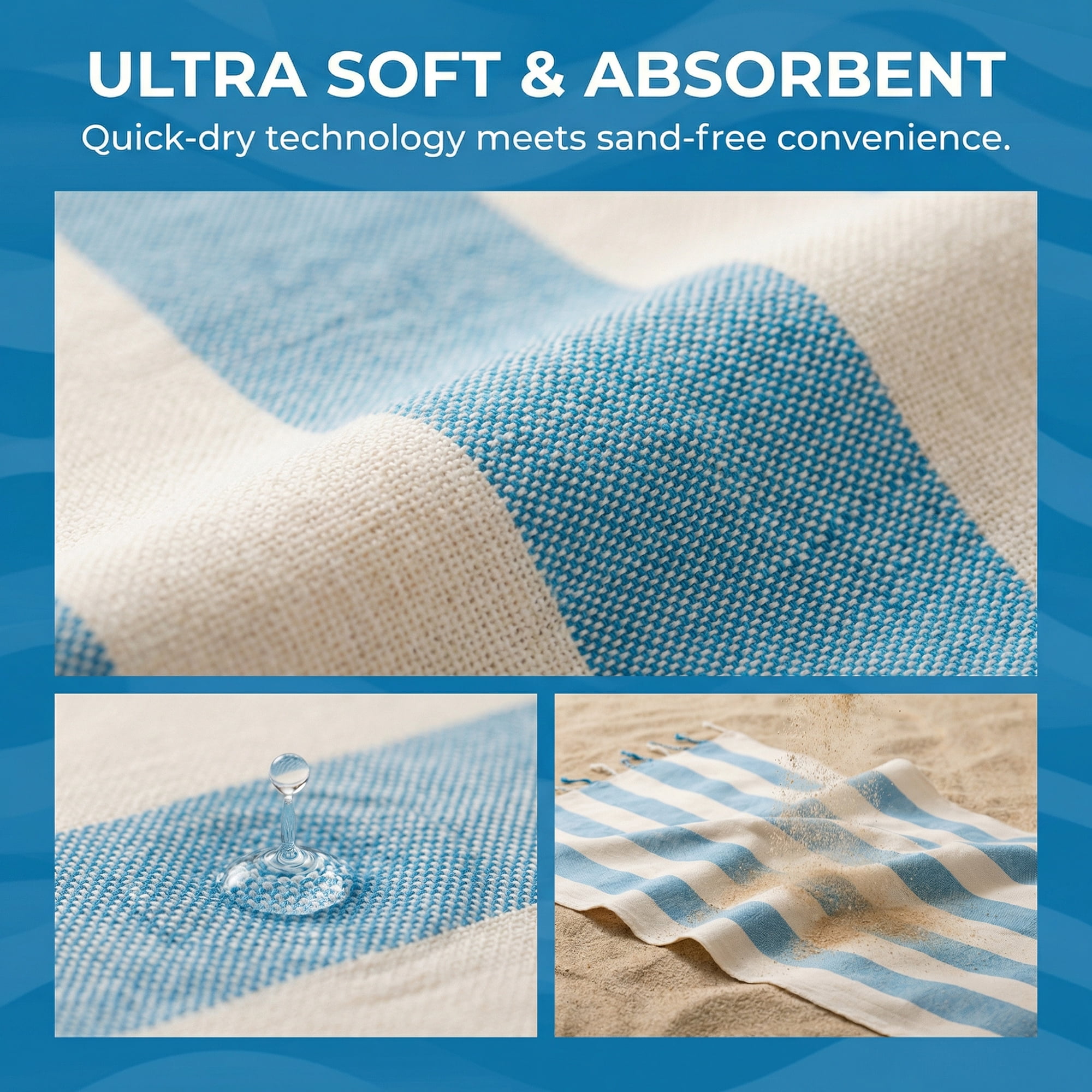 Unique Bargains Stripe Lightweight Absorbent Quick Dry Beach Towel Blue 71" x 40"