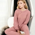 thumbnail image 6 of Women's Waffle Knit Hoodie Lounge Set with Front Pocket and Relaxed Fit Pants - X Large, Mauve Pink, 6 of 6