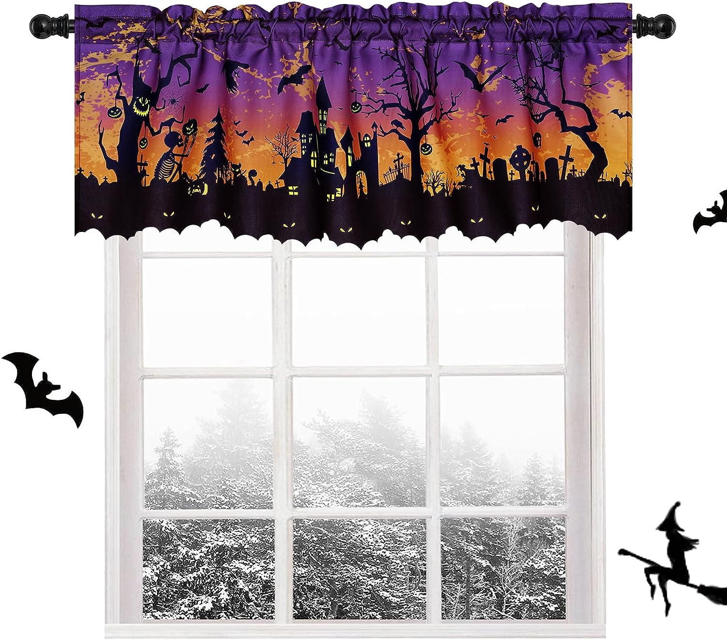 Black Lace Bat Halloween Decoration - 36.6" X 22.4" Scary Window Curtain Or Wall Hanging For Party Decor
